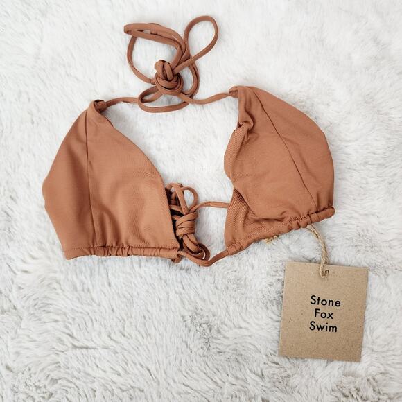 NEW Stone Fox Swim Tropez String Triangle Bikini Top in Rawhide Brown - Picture 3 of 8